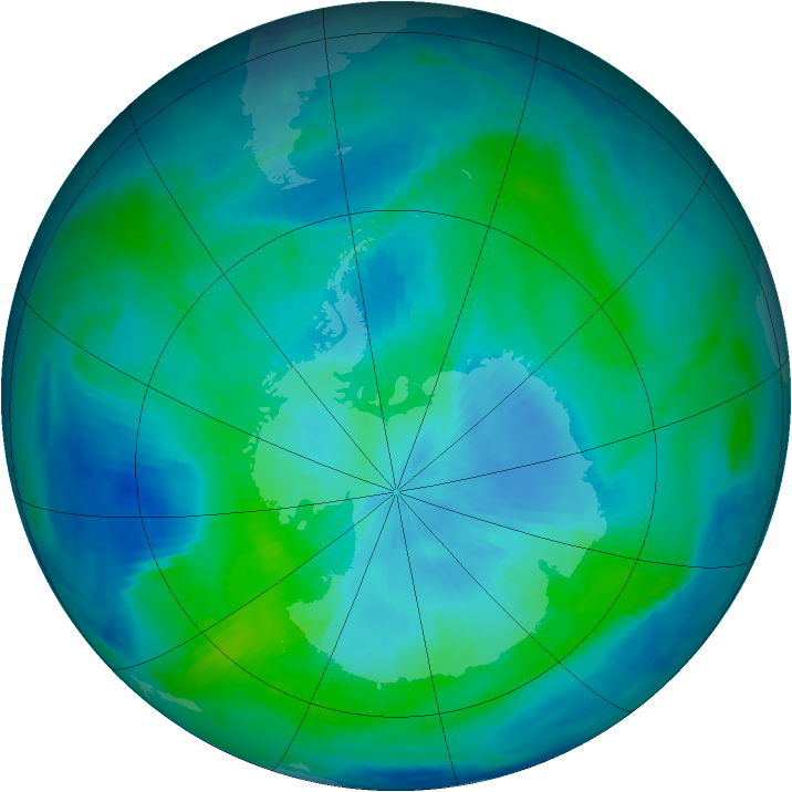 Antarctic ozone map for 27 February 1997